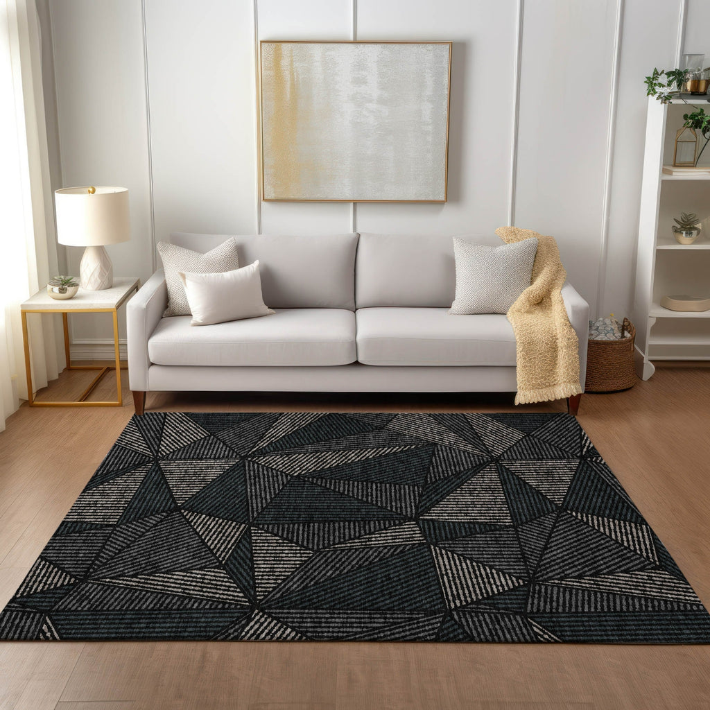 Piper Looms Chantille Geometric ACN618 Black Area Rug Lifestyle Image Feature