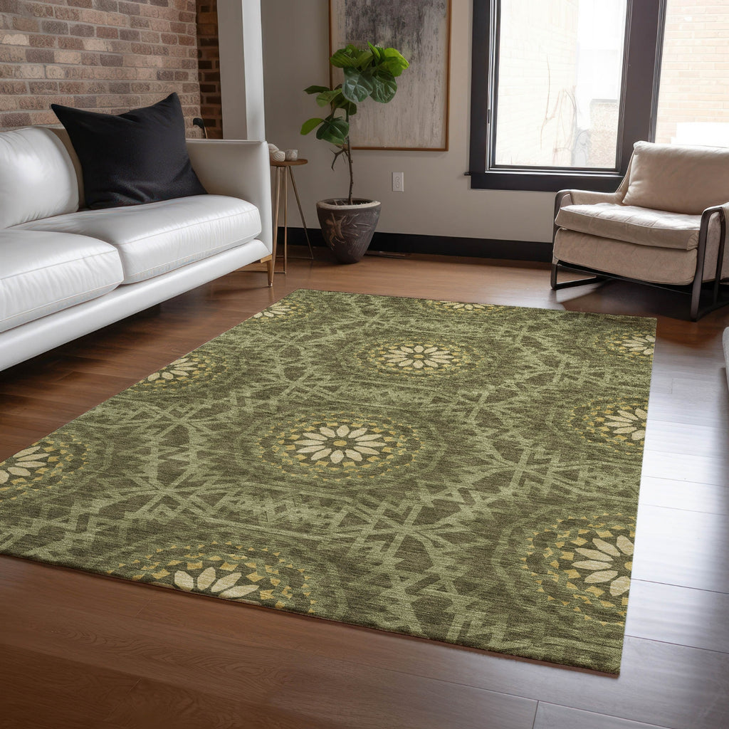 Piper Looms Chantille Circles ACN619 Olive Area Rug Lifestyle Image Feature