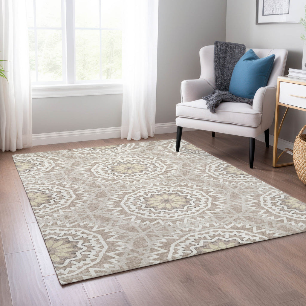 Piper Looms Chantille Circles ACN619 Taupe Area Rug Lifestyle Image Feature