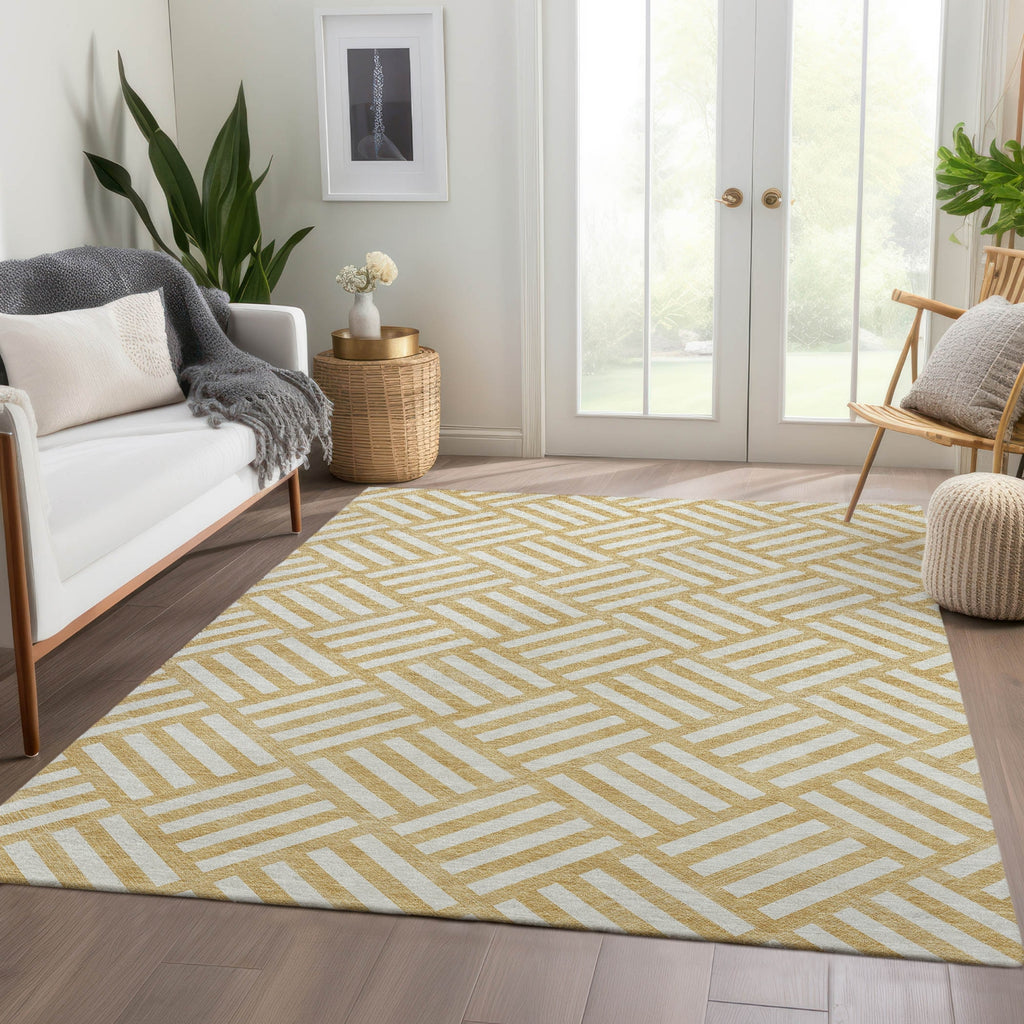 Piper Looms Chantille Squares ACN620 Gold Area Rug Lifestyle Image Feature