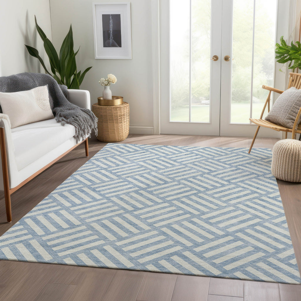 Piper Looms Chantille Squares ACN620 Sky Area Rug Lifestyle Image Feature