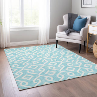 Piper Looms Chantille Geometric ACN621 Aqua Area Rug Lifestyle Image Feature