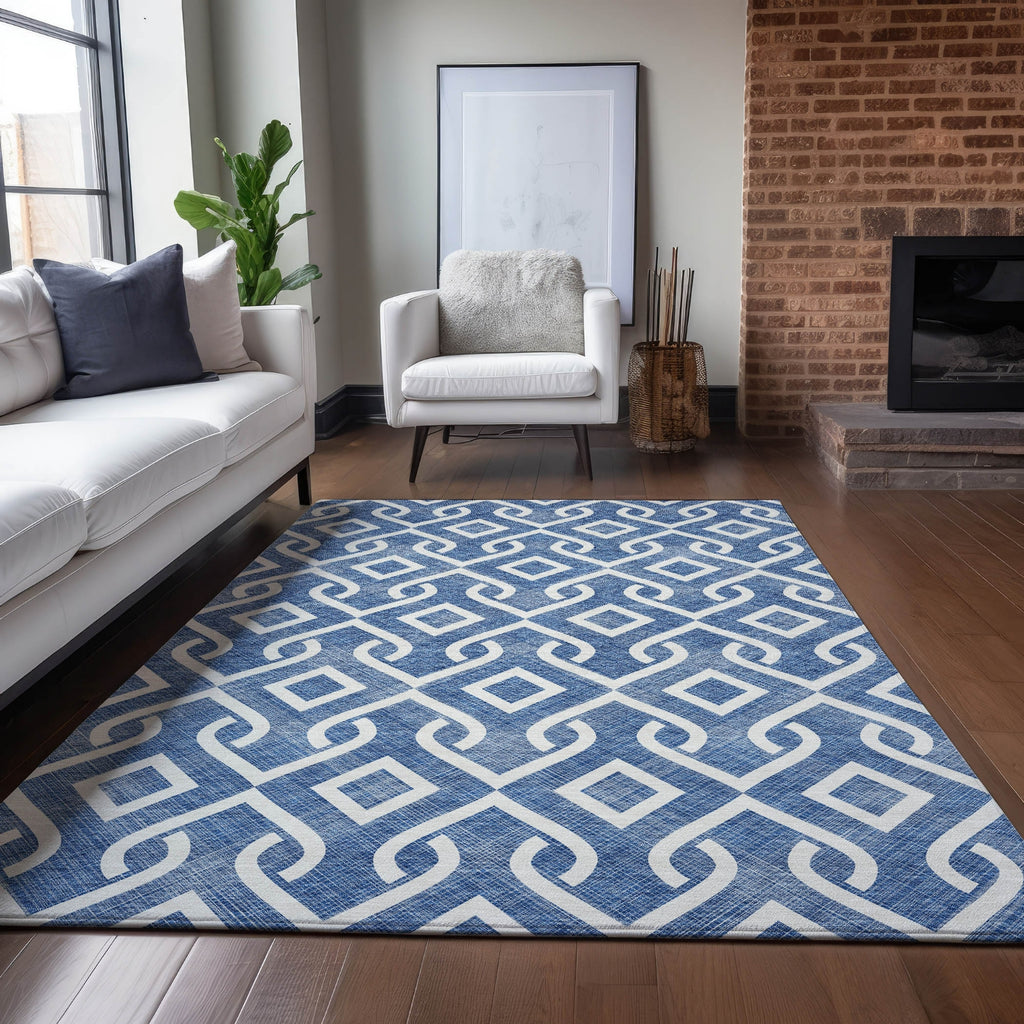 Piper Looms Chantille Geometric ACN621 Blue Area Rug Lifestyle Image Feature