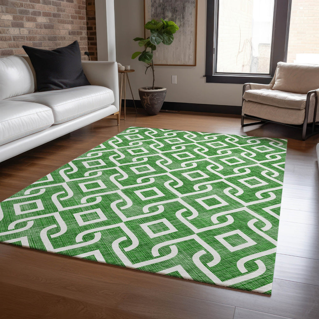 Piper Looms Chantille Geometric ACN621 Emerald Area Rug Lifestyle Image Feature