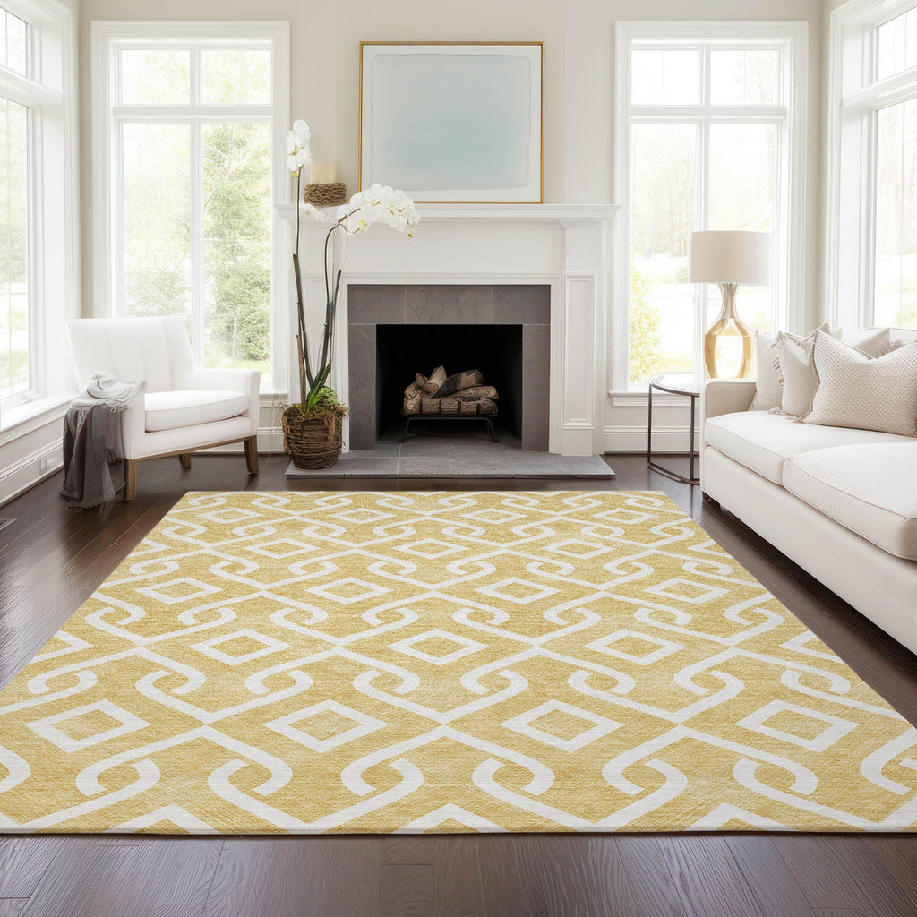 Piper Looms Chantille Geometric ACN621 Gold Area Rug Lifestyle Image Feature