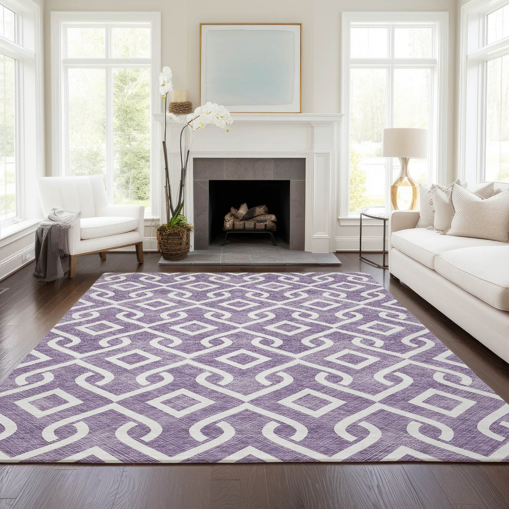 Piper Looms Chantille Geometric ACN621 Purple Area Rug Lifestyle Image Feature