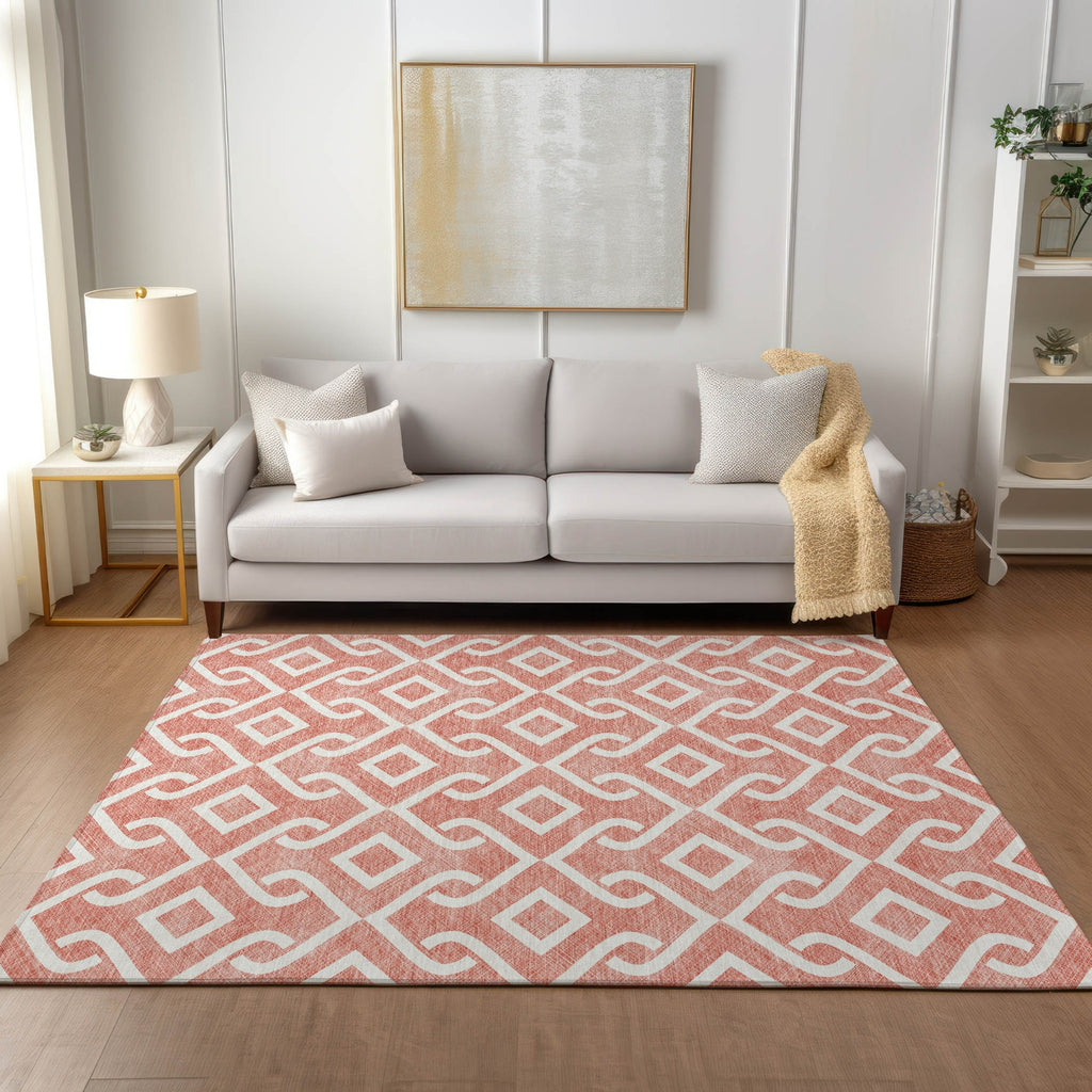 Piper Looms Chantille Geometric ACN621 Salmon Area Rug Lifestyle Image Feature