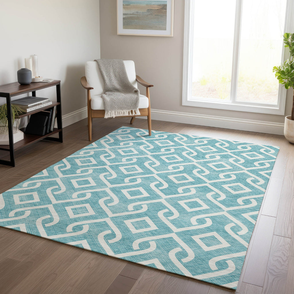 Piper Looms Chantille Geometric ACN621 Teal Area Rug Lifestyle Image Feature