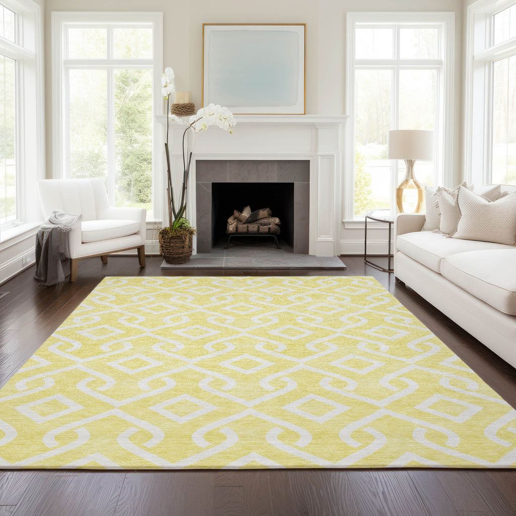Piper Looms Chantille Geometric ACN621 Yellow Area Rug Lifestyle Image Feature