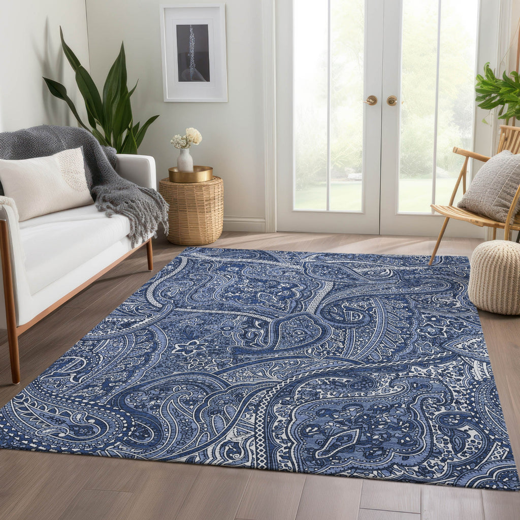 Piper Looms Chantille Paisley ACN623 Navy Area Rug Lifestyle Image Feature