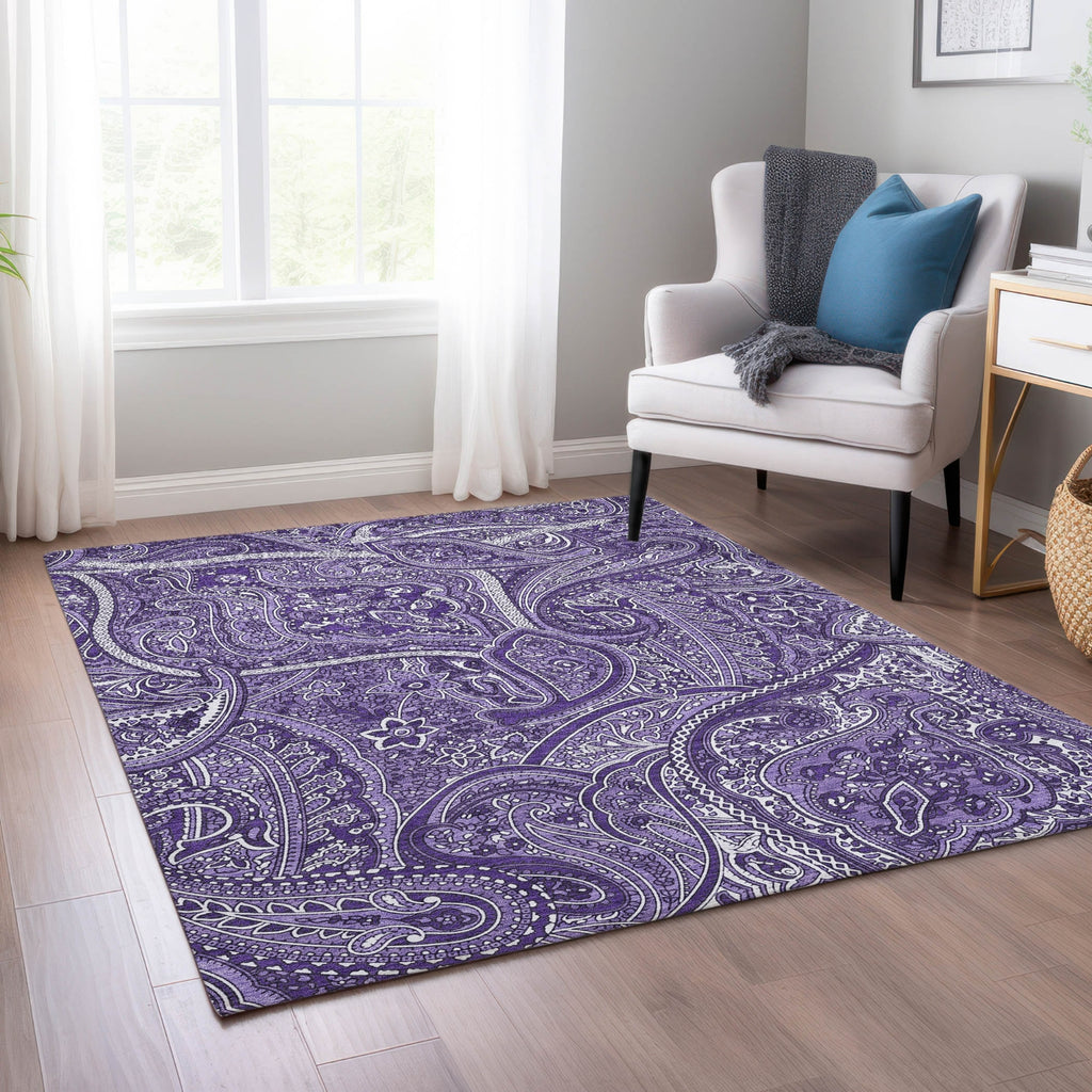 Piper Looms Chantille Paisley ACN623 Purple Area Rug Lifestyle Image Feature