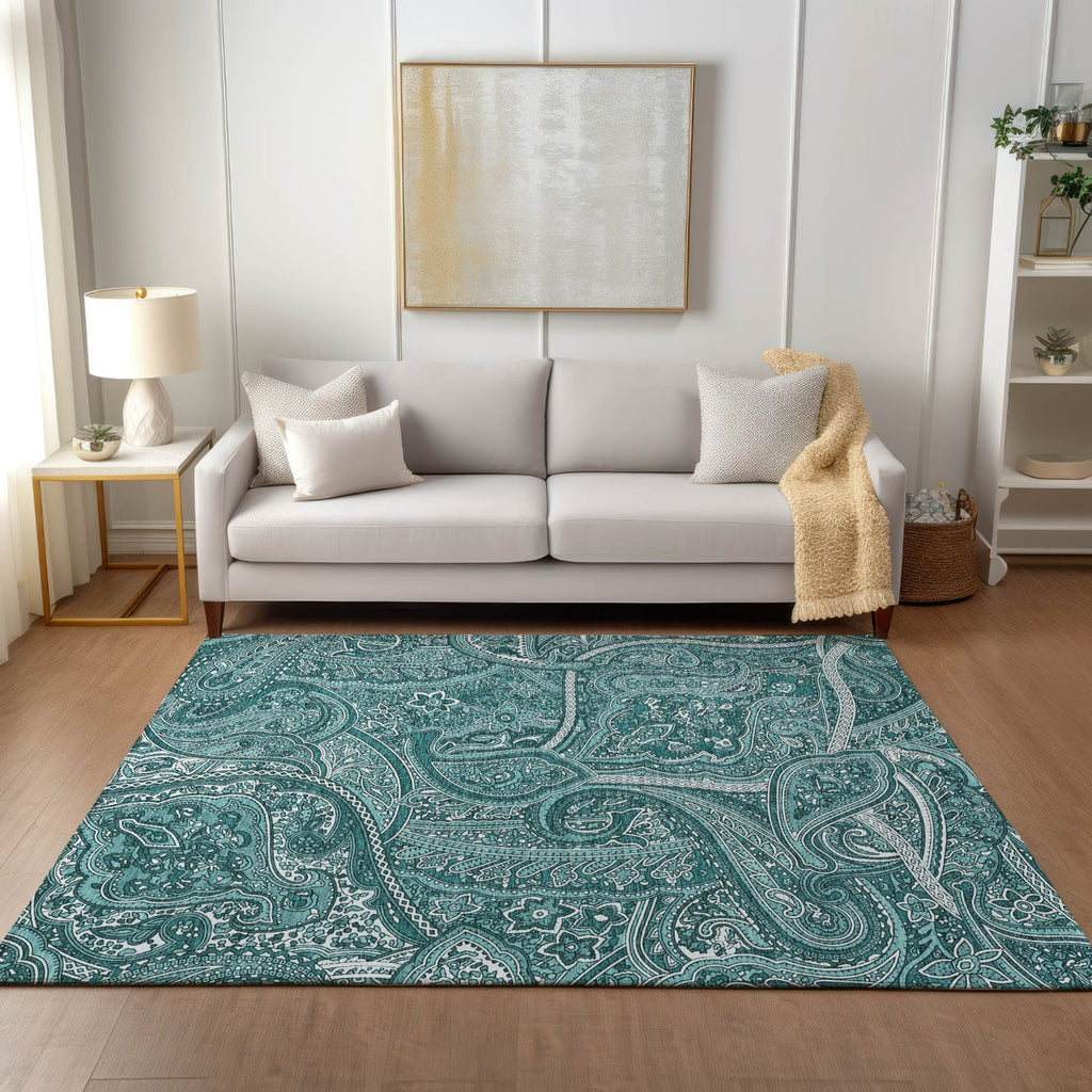 Piper Looms Chantille Paisley ACN623 Teal Area Rug Lifestyle Image Feature