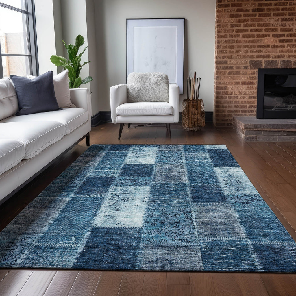 Piper Looms Chantille Patchwork ACN631 Blue Area Rug Lifestyle Image Feature