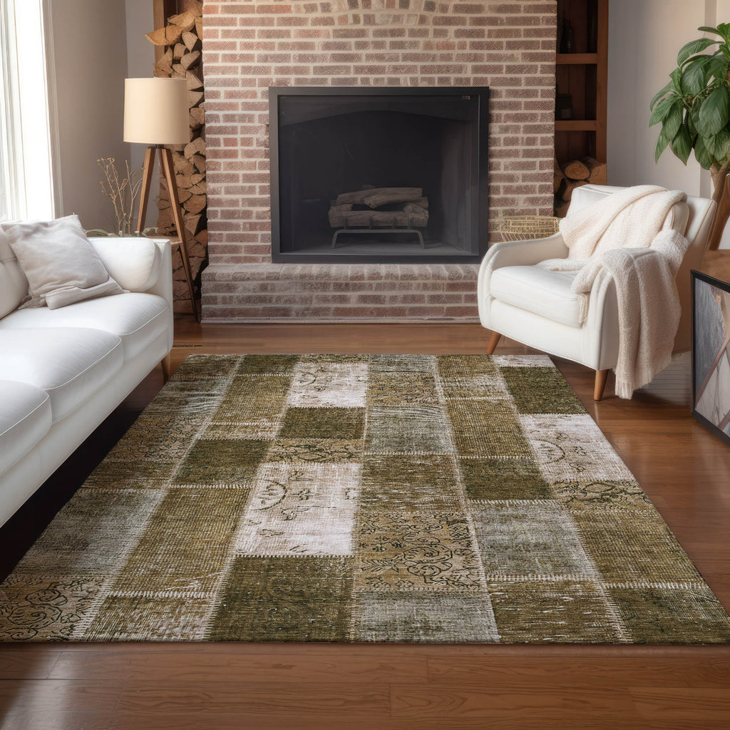 Piper Looms Chantille Patchwork ACN631 Brown Area Rug Lifestyle Image Feature