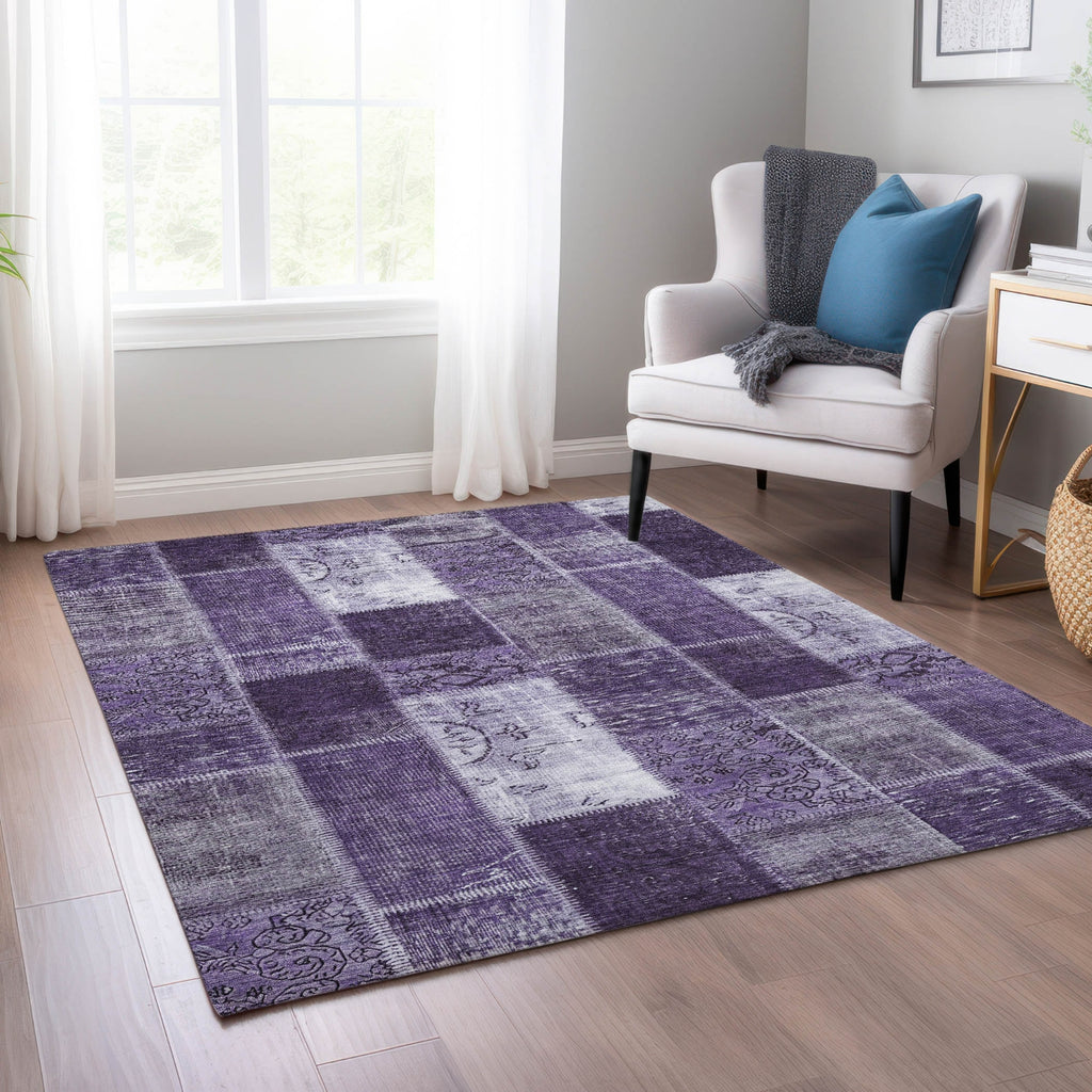 Piper Looms Chantille Patchwork ACN631 Purple Area Rug Lifestyle Image Feature