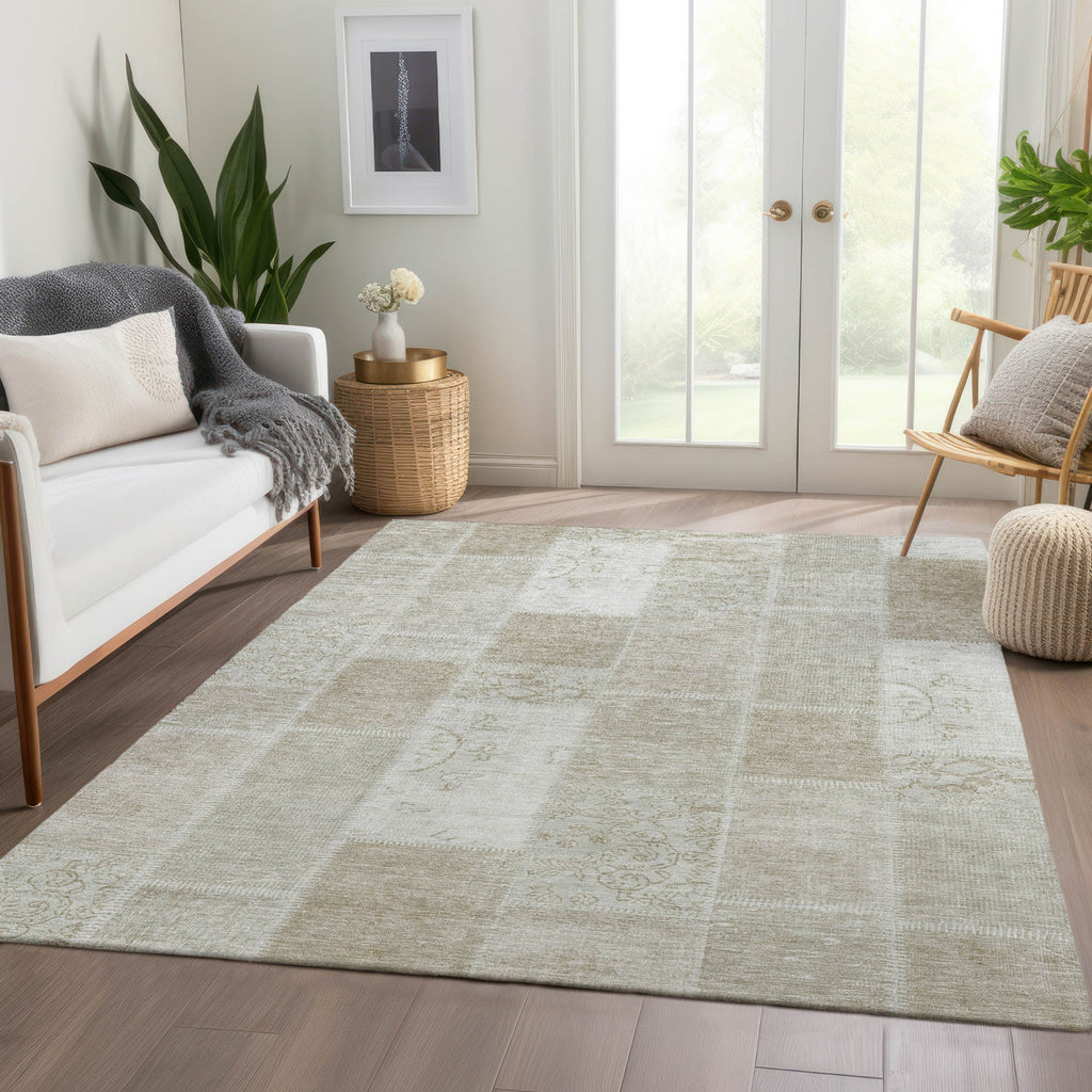 Piper Looms Chantille Patchwork ACN631 Taupe Area Rug Lifestyle Image Feature