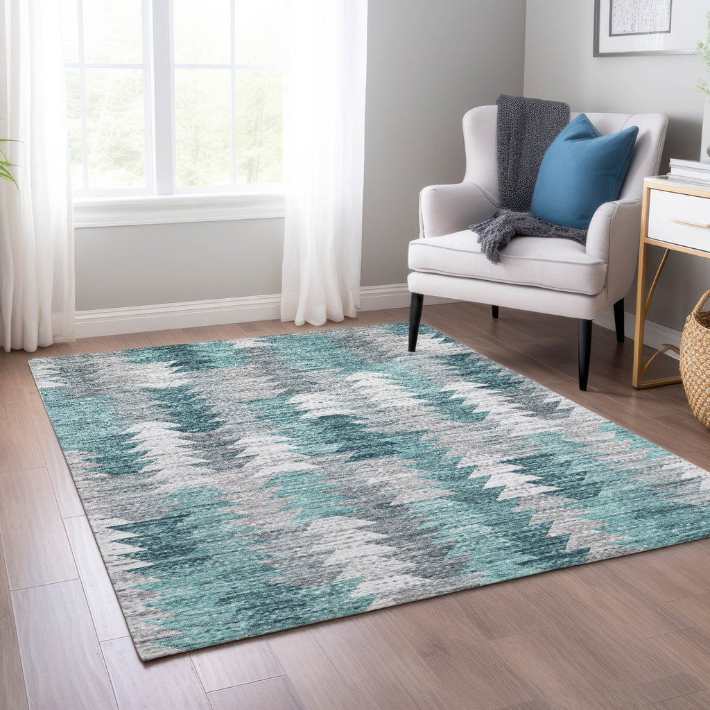 Piper Looms Chantille Modern ACN632 Teal Area Rug Lifestyle Image Feature