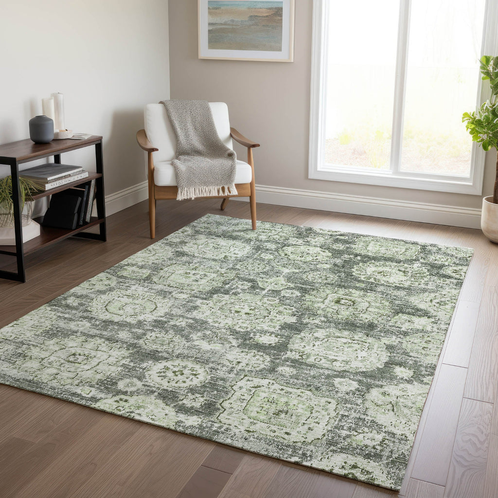 Piper Looms Chantille Floral ACN634 Aloe Area Rug Lifestyle Image Feature