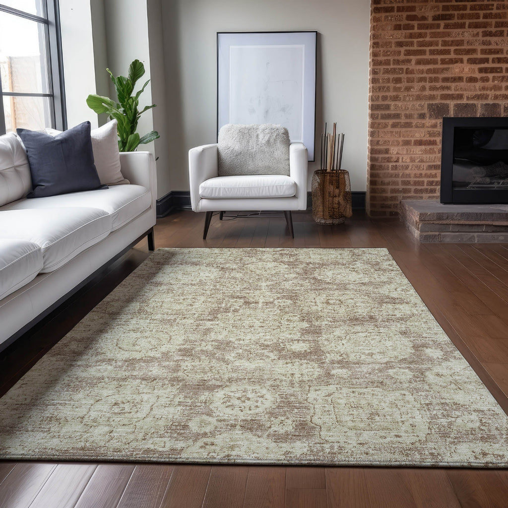 Piper Looms Chantille Floral ACN634 Mocha Area Rug Lifestyle Image Feature
