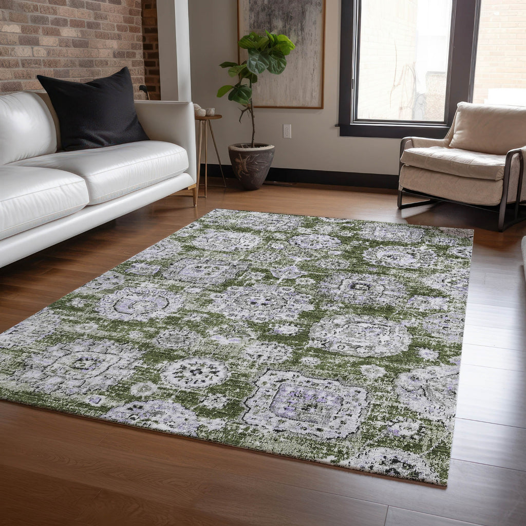 Piper Looms Chantille Floral ACN634 Olive Area Rug Lifestyle Image Feature