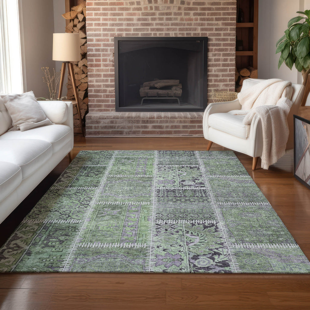 Piper Looms Chantille Patchwork ACN635 Green Area Rug Lifestyle Image Feature