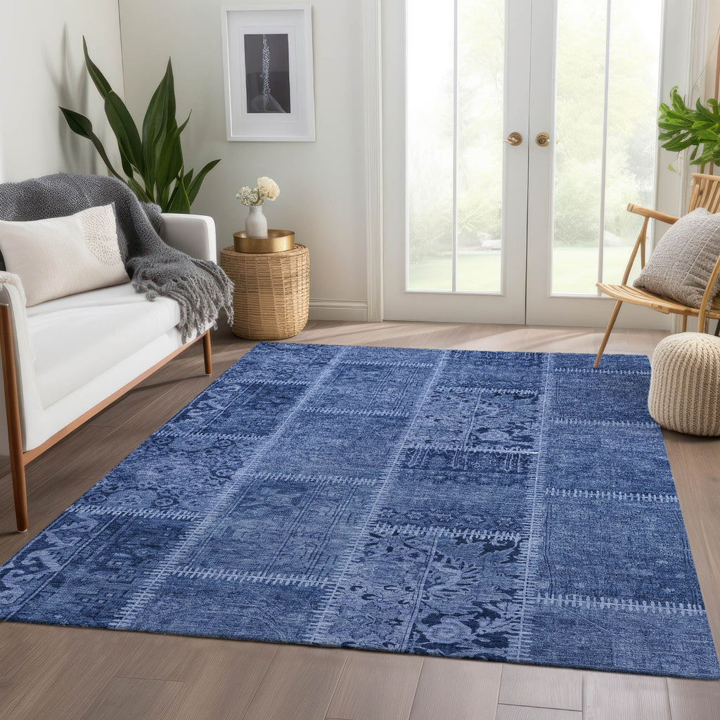 Piper Looms Chantille Patchwork ACN635 Navy Area Rug Lifestyle Image Feature