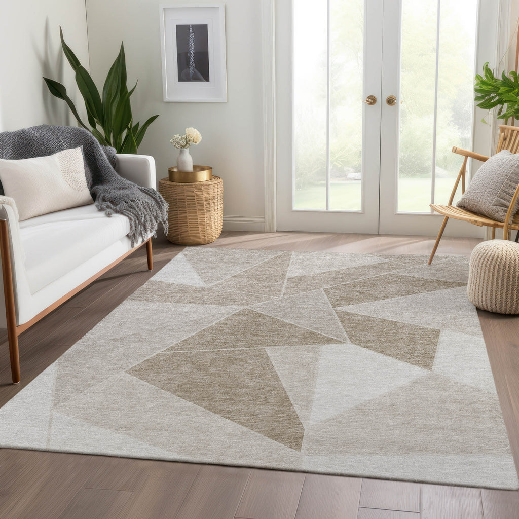 Piper Looms Chantille Geometric ACN636 Taupe Area Rug Lifestyle Image Feature