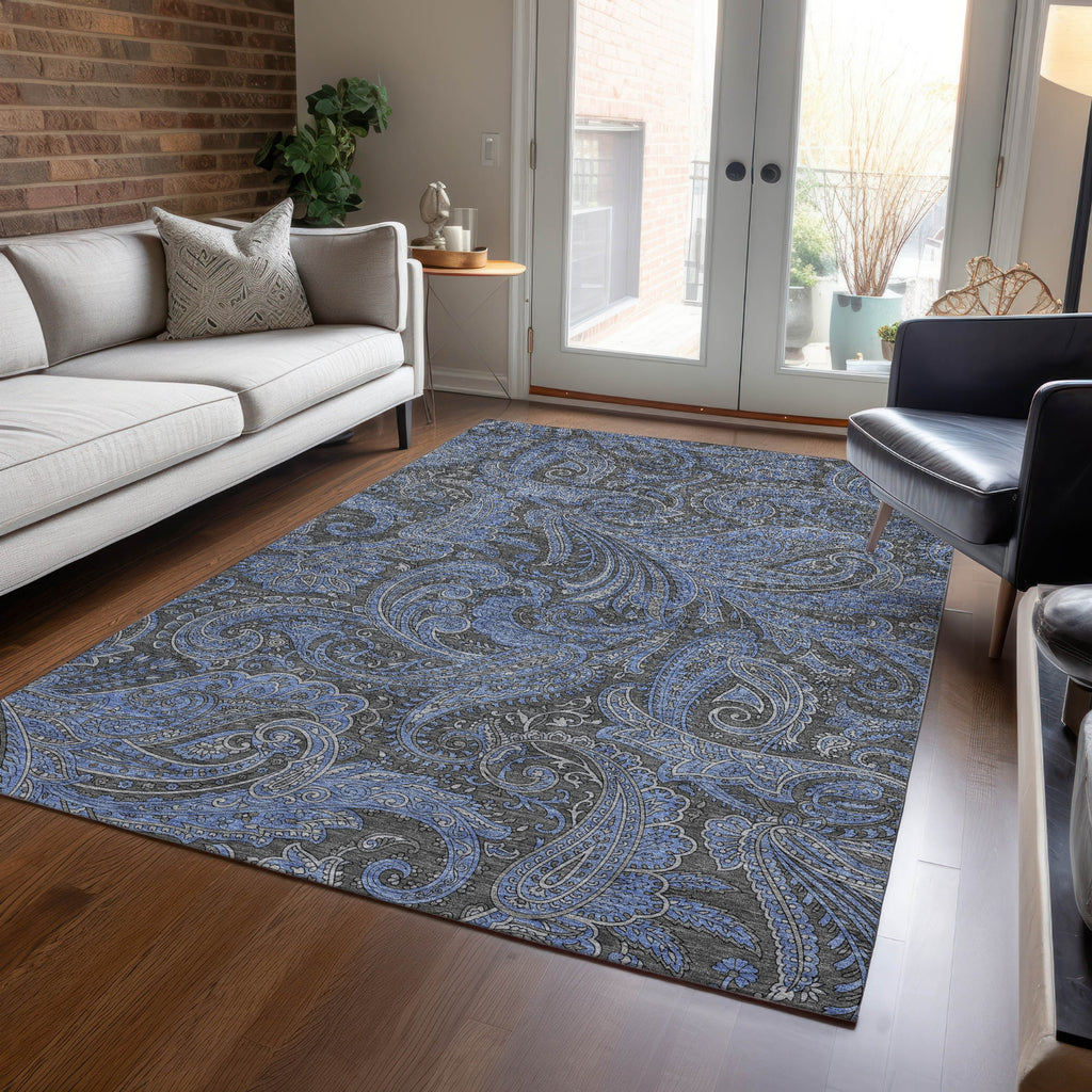 Piper Looms Chantille Paisley ACN654 Charcoal Area Rug Lifestyle Image Feature