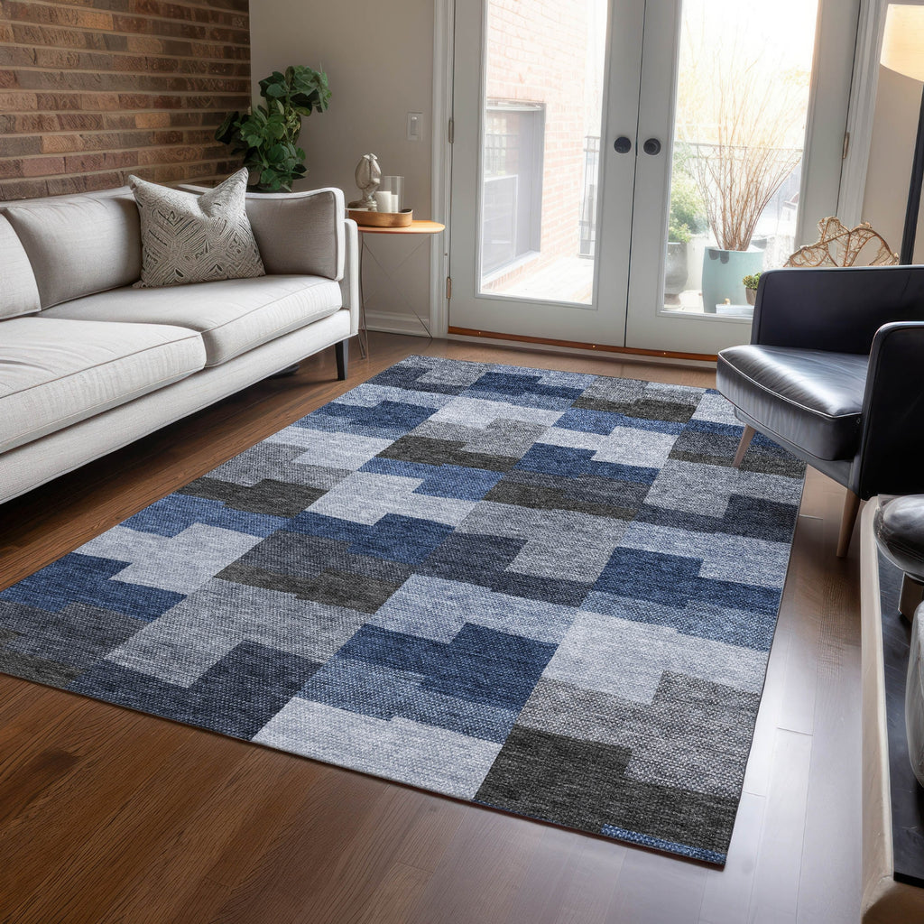 Piper Looms Chantille Geometric ACN659 Blue Area Rug Lifestyle Image Feature
