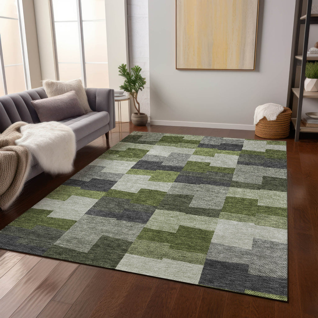 Piper Looms Chantille Geometric ACN659 Olive Area Rug Lifestyle Image Feature