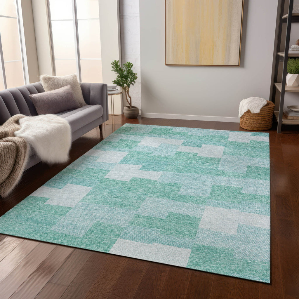 Piper Looms Chantille Geometric ACN659 Teal Area Rug Lifestyle Image Feature