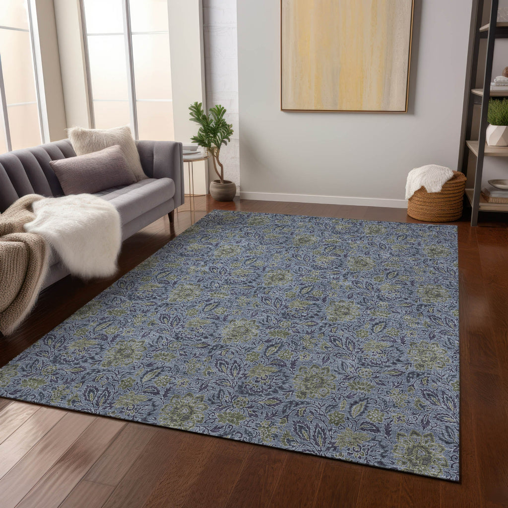 Piper Looms Chantille Floral ACN660 Denim Area Rug Lifestyle Image Feature
