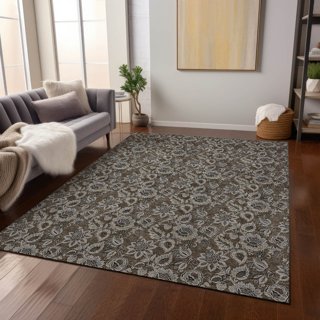 Piper Looms Chantille Floral ACN661 Chocolate Area Rug Lifestyle Image Feature