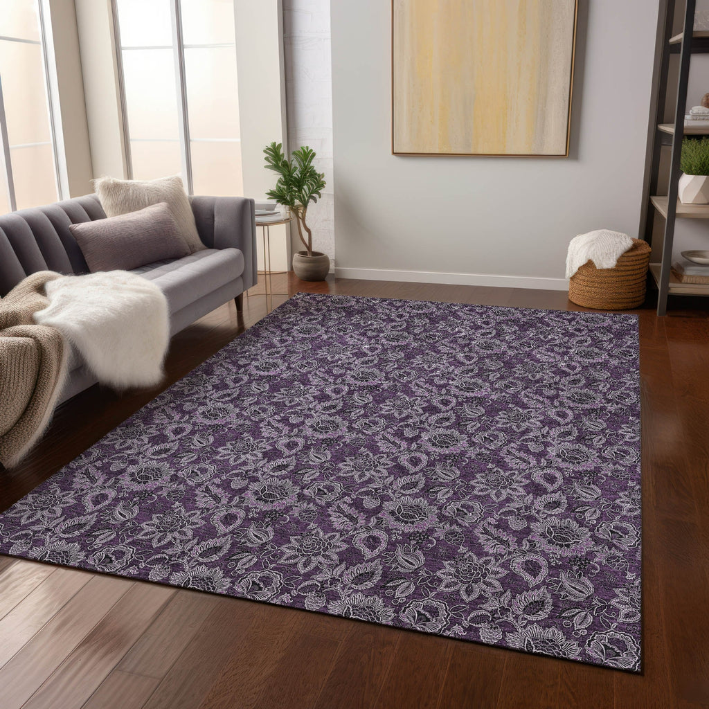 Piper Looms Chantille Floral ACN661 Eggplant Area Rug Lifestyle Image Feature