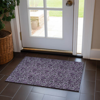 Piper Looms Chantille Floral ACN661 Eggplant Area Rug