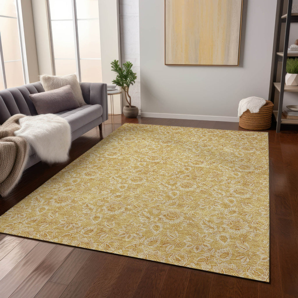 Piper Looms Chantille Floral ACN661 Gold Area Rug Lifestyle Image Feature