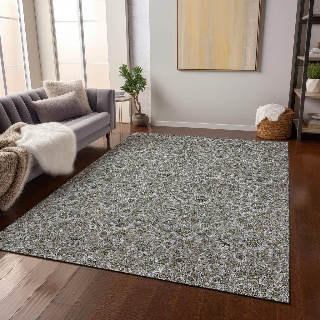 Piper Looms Chantille Floral ACN661 Taupe Area Rug Lifestyle Image Feature