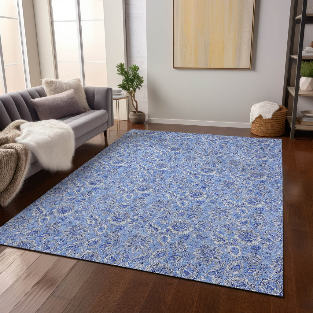 Piper Looms Chantille Floral ACN662 Blue Area Rug Lifestyle Image Feature