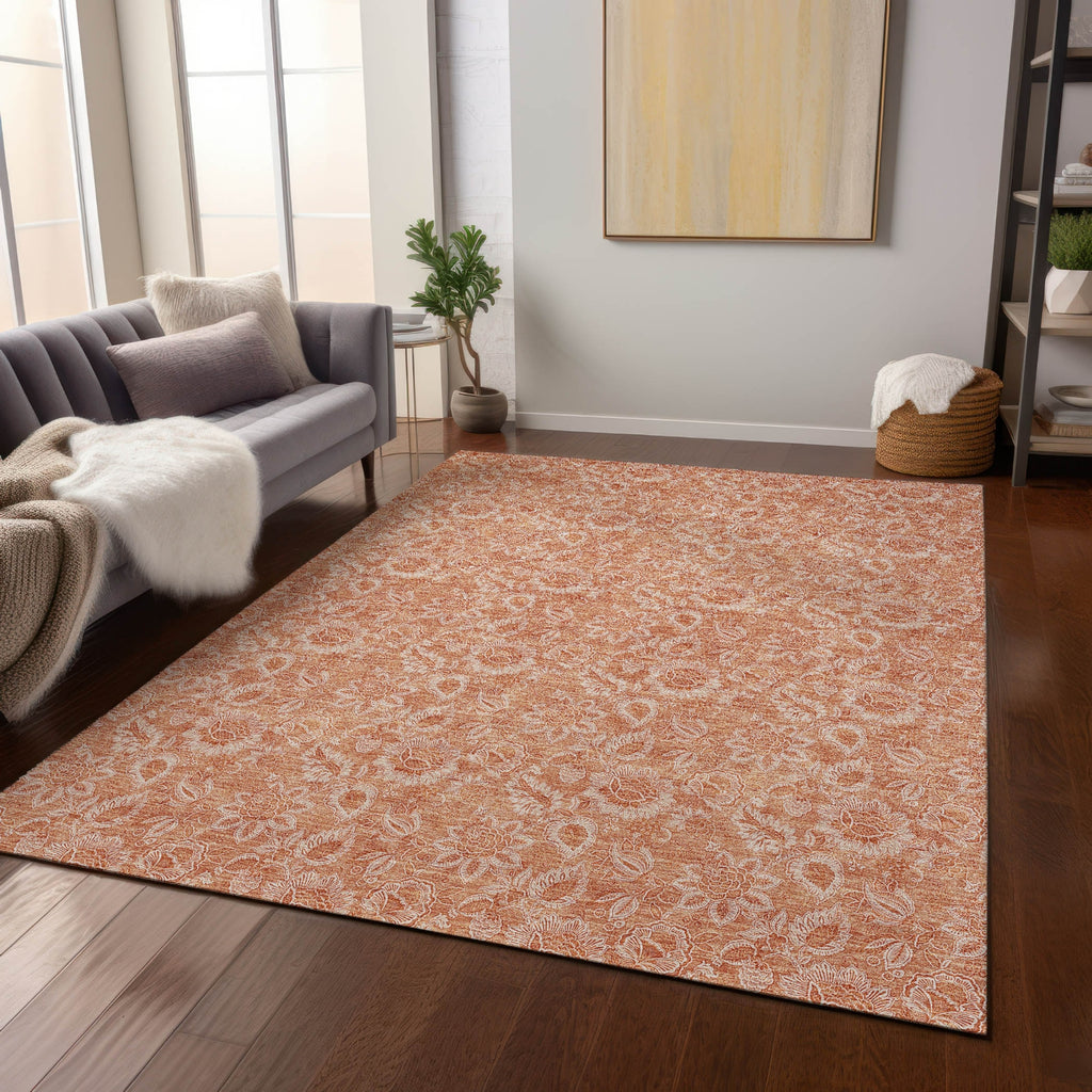 Piper Looms Chantille Floral ACN662 Salmon Area Rug Lifestyle Image Feature