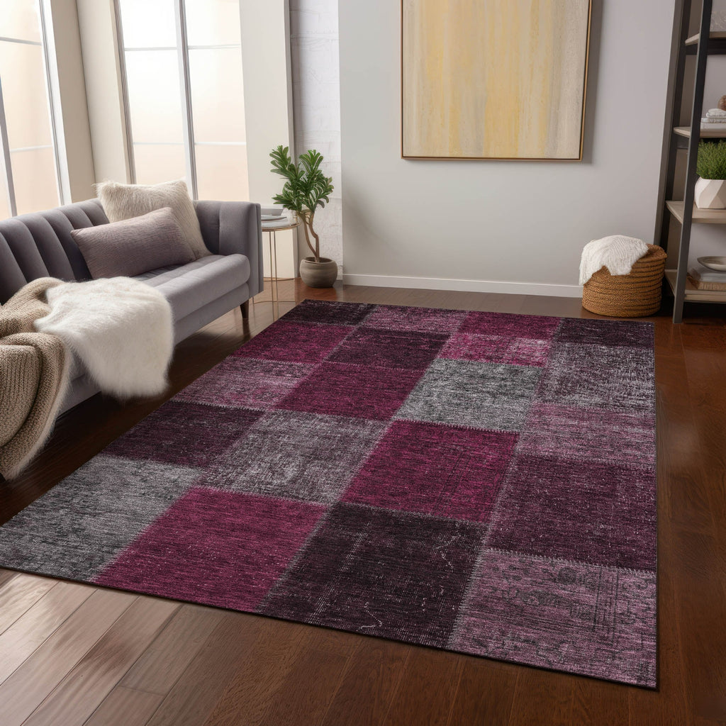 Piper Looms Chantille Patchwork ACN663 Merlot Area Rug Lifestyle Image Feature