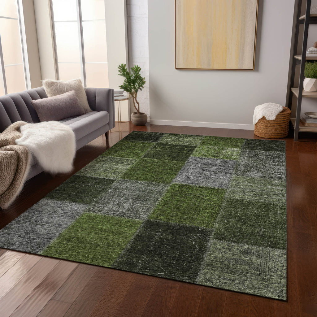 Piper Looms Chantille Patchwork ACN663 Olive Area Rug Lifestyle Image Feature