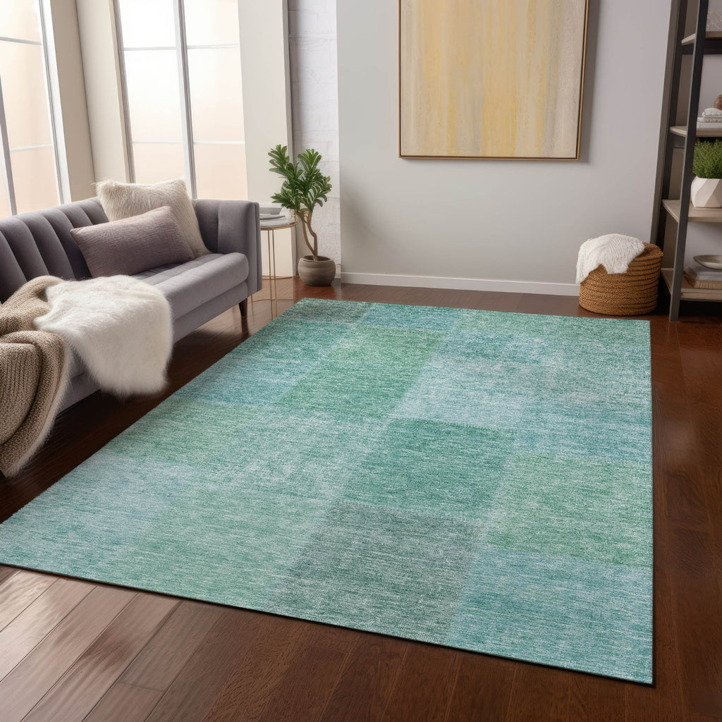 Piper Looms Chantille Patchwork ACN664 Teal Area Rug Lifestyle Image Feature