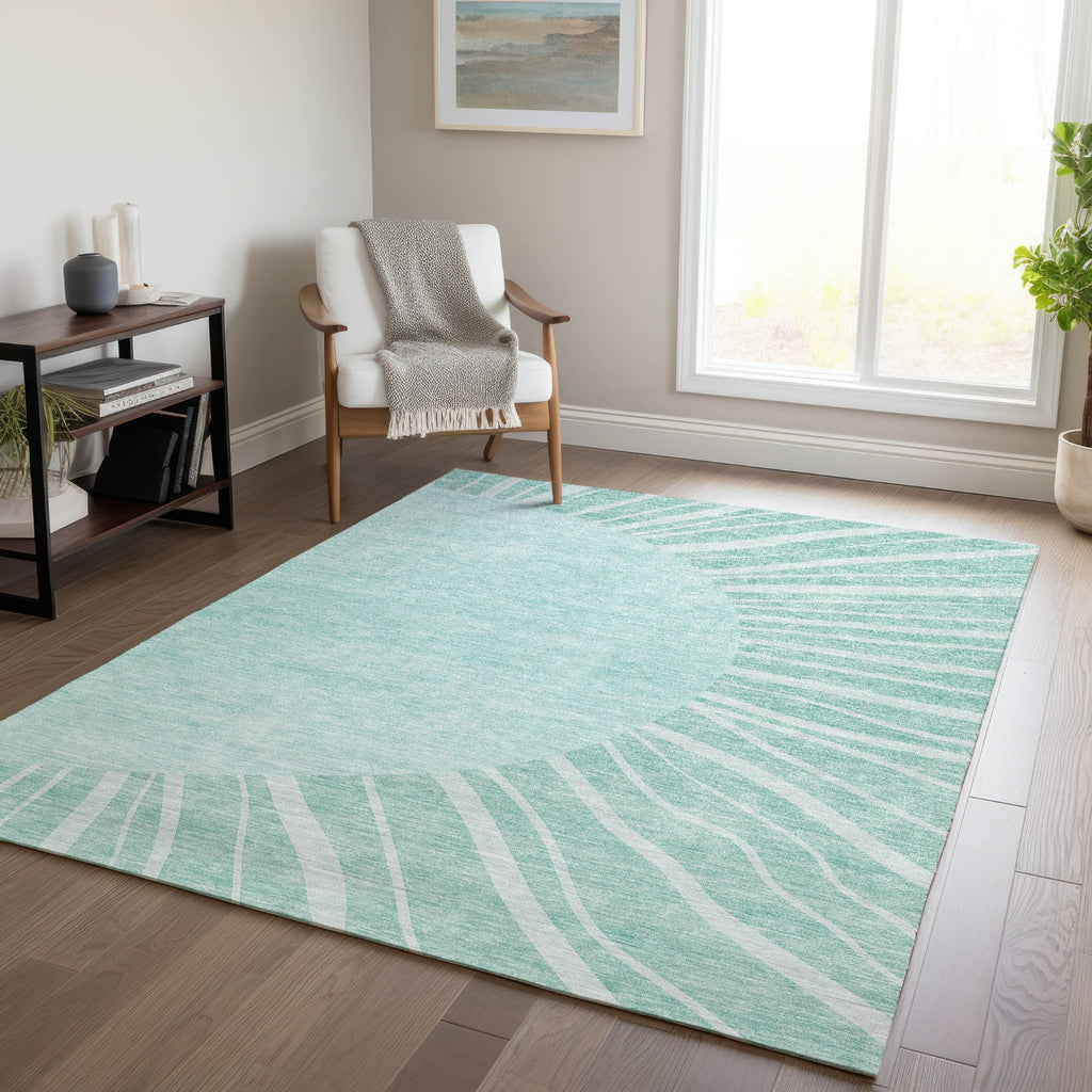 Piper Looms Chantille Abstract ACN668 Teal Area Rug Lifestyle Image Feature