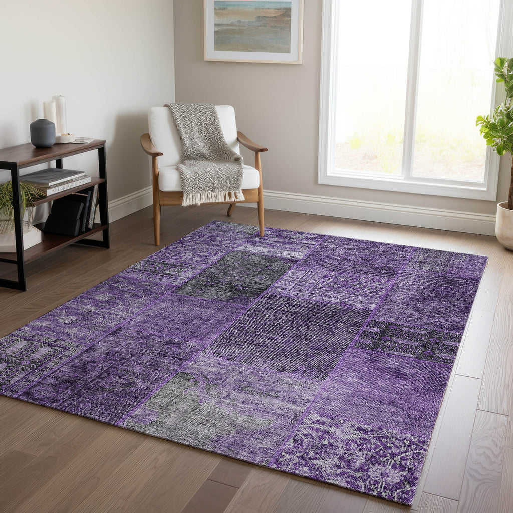 Piper Looms Chantille Patchwork ACN669 Eggplant Area Rug Lifestyle Image Feature