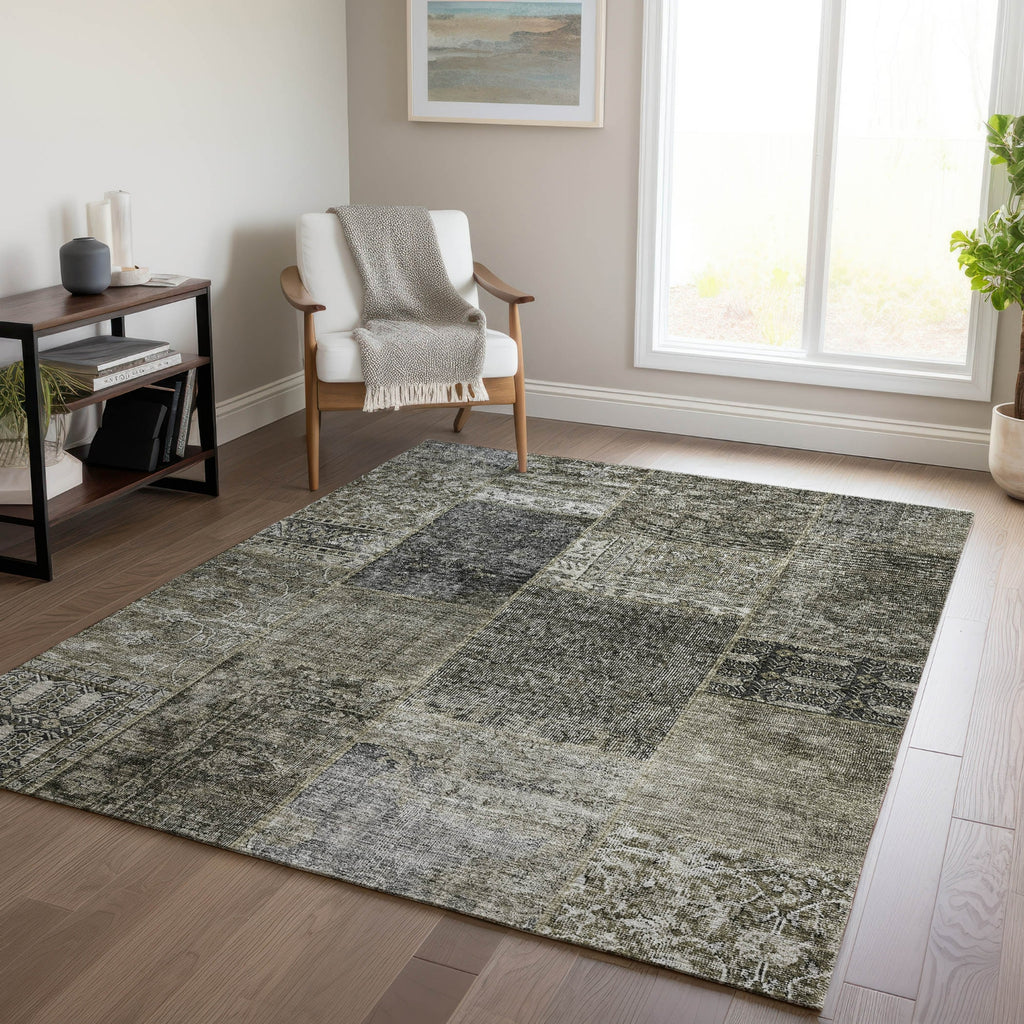 Piper Looms Chantille Patchwork ACN669 Taupe Area Rug Lifestyle Image Feature