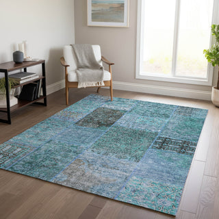 Piper Looms Chantille Patchwork ACN669 Teal Area Rug Lifestyle Image Feature