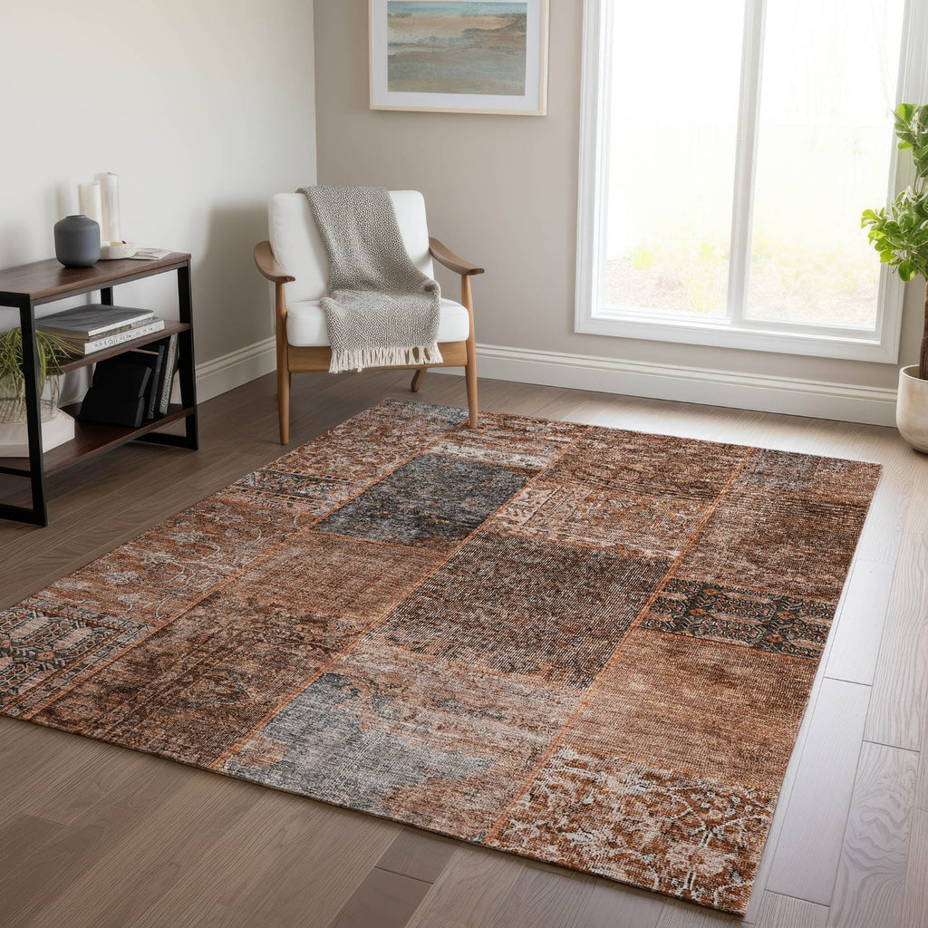 Piper Looms Chantille Patchwork ACN669 Terracotta Area Rug Lifestyle Image Feature