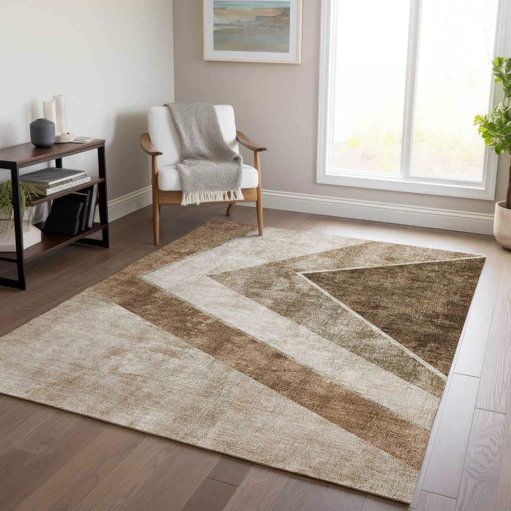 Piper Looms Chantille Geometric ACN671 Brown Area Rug Lifestyle Image Feature