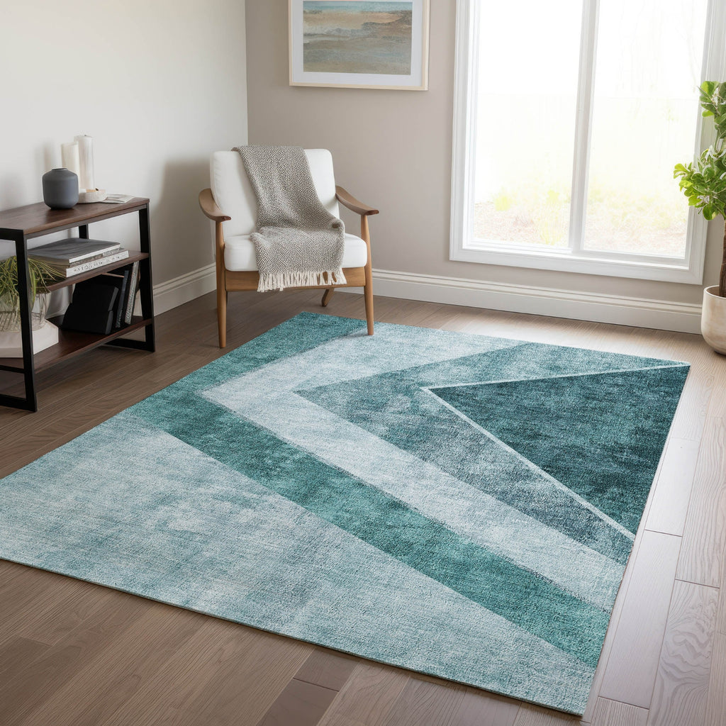 Piper Looms Chantille Geometric ACN671 Teal Area Rug Lifestyle Image Feature