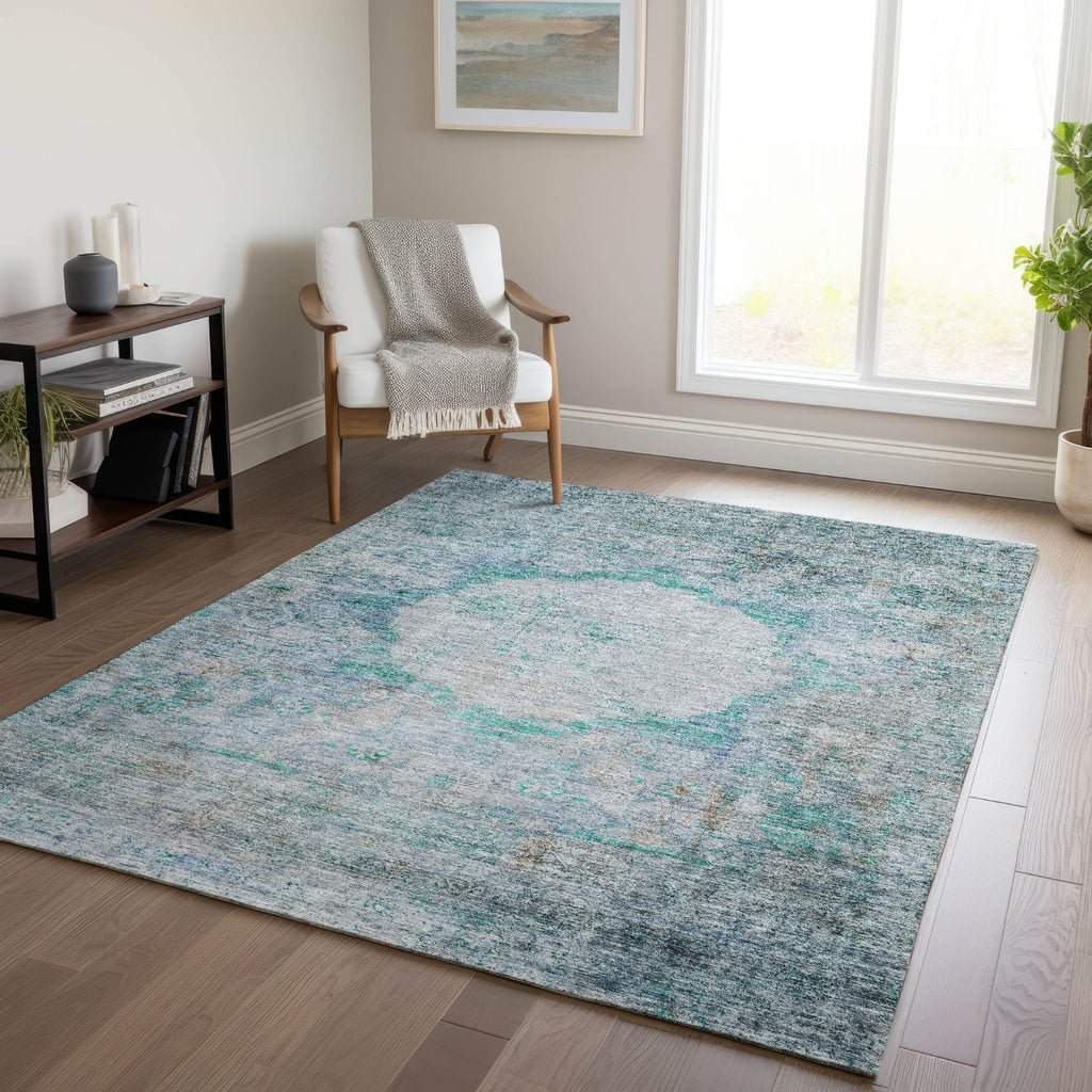 Piper Looms Chantille Oriental ACN675 Teal Area Rug Lifestyle Image Feature